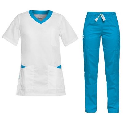 costum medical femei alb turcoaz